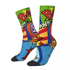 Pop Art Comic Socks (36-44Eu) – Colorful Cartoon - Inspired Design with Fun 'BA!', 'OK!', and 'HUH?!' - Unisex