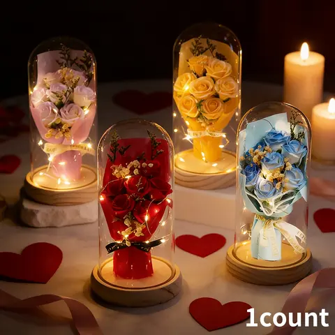 Valentine's Day LED Eternal Rose Artificial Flower Decoration, Romantic Atmosphere Ornament, Perfect Holiday Gift for Him Her, Light Up Rose, Led Illuminated, LED Home Decor