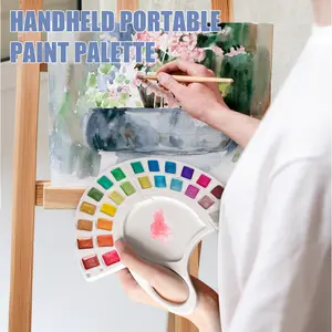 Mini Shimmer Watercolor Paint Set, 26 Glitter Metallic Watercolour Painting Sets with Handheld Foldable Palette, Portable Shimmer Solid Paint Kit with 2 Brushes & Storage Bag for Travel and Beginners