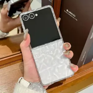 Luxury Transparent Water Ripple Slim Case for Samsung Galaxy Z Flip 7 6 5 4 3 flip7 ZFlip Wrinkle Clear Shockproof Acrylic Cover