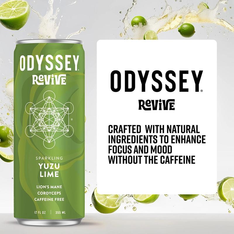 Yuzu Lime Revive Sparkling Cognition & Mood Drink - Caffeine Free - 12 Pack