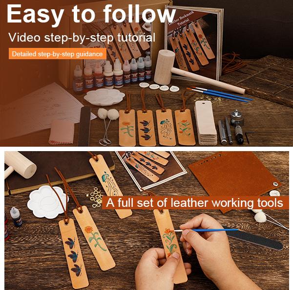 Handmade Leather Bookmark Craft Kit: A professional engraving and dyeing kit designed specifically for beginners, this creative DIY craft project makes the perfect gift for book lovers and craft enthusiasts.