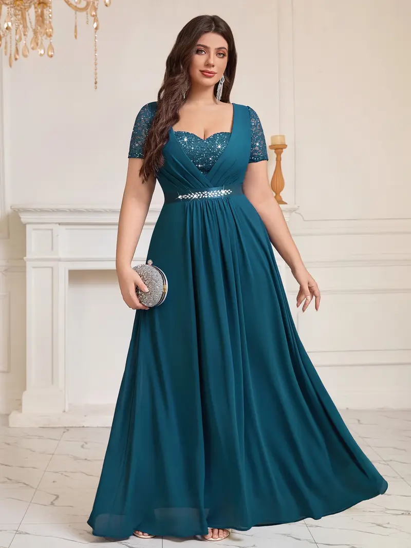 womens dresses long sleeve Ever-Pretty Deep V Neck Long Sleeve Sequin Evening Dress with Side Slit