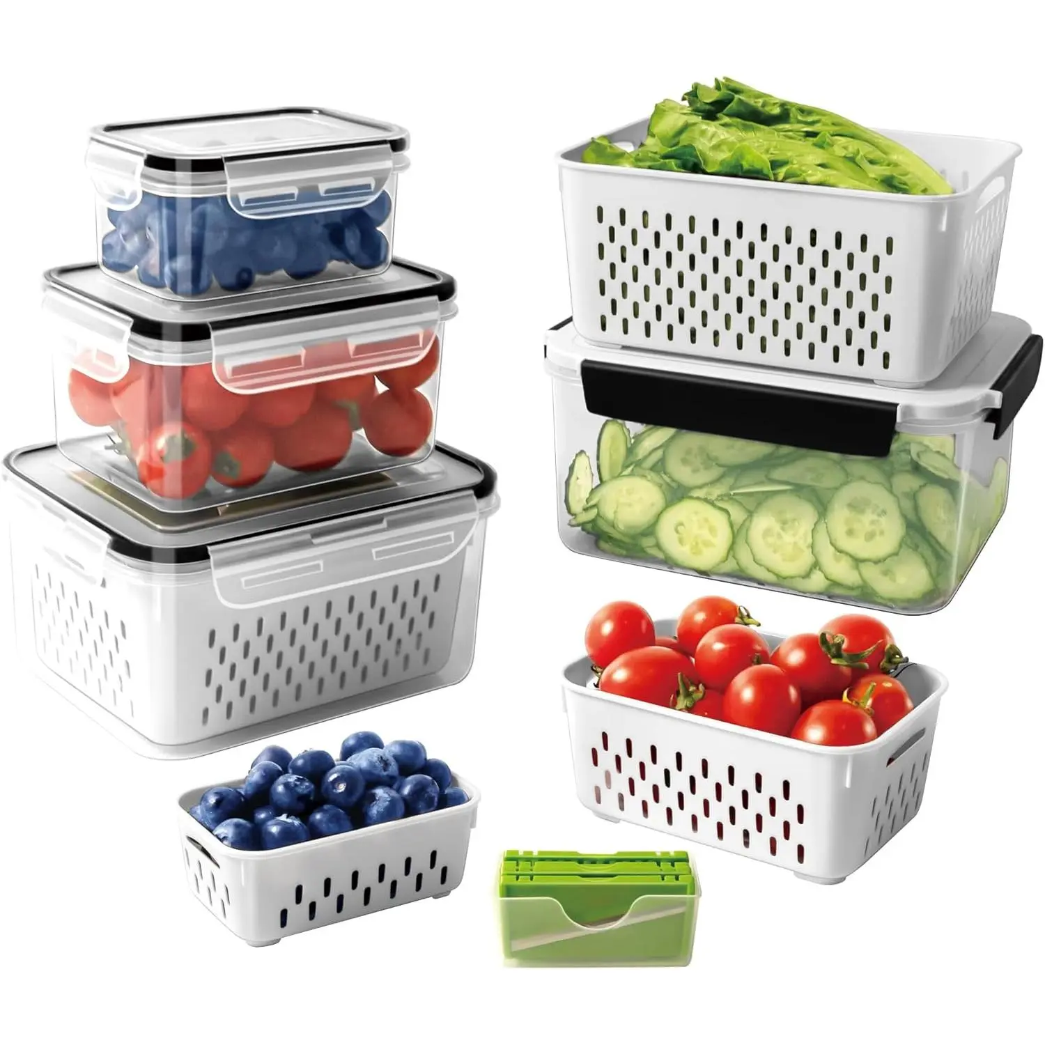 4 Fruit storage Containers for Fridge with Removable Colander and Chopper Set, Leakproof Food Storage Containers with lids, Dishwasher & Microwave Safe Produce Containers to Keep Fruits Fresh ﻿