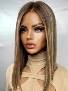 A 14 inch soft Highlight Brown Straight Hair wig with a hair density of 150 and a size of 13x4100% human hair. It is a lace forehead wig with pre trimmed fetal hair, suitable for women's daily wear Lace Front Wig Lace Hairline Wig