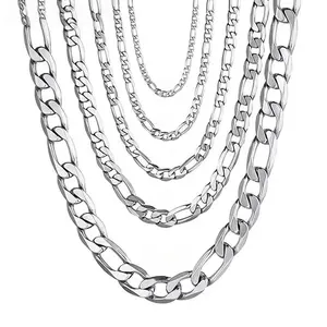 Electroplated Metallic Silver Cuban Necklace - Unisex Link/Cable/Chain Style Necklaces, 2MM/4MM/6MM/8MM/12MM Thick, 16-30 In Length, Men's Fashion Jewelry, Party-Ready High-End Summer Accessories