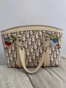 Pre-owned Dior canvas/leather Shoulder Bags Christian Trotter Floral Embroidered Tote $1999