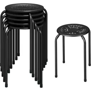 6-Pack Metal Stackable Stools, 17.5'' Backless Nesting With Round Top, Metal Frame for Home Office School, Adults Students Flexible Seating, Portable Classroom Set of 6 (Black)