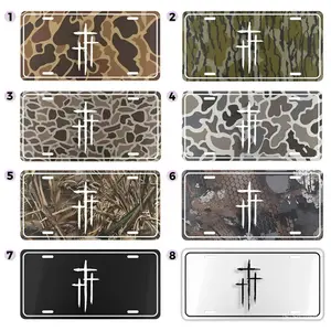 8 Styles Three Cross Christian License Plate for Car & Truck, Camo & Patriotic Front Tag Collection, Spiritual Faith Auto Accessory Gift