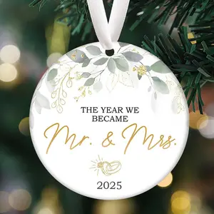 The Year We Become Mr and Mrs 2025, Wedding Ceramic Home Decoration, Ceramic Wedding Home Window Ornament, Garden Hanging Decoration, Christmas Tree Pendant Decor, Couple Holiday Gift, Wedding Season Romantic Gift, Anniversary Gift
