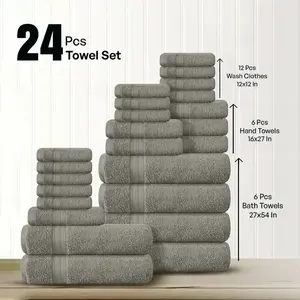 Ultimate 24-Piece Luxury 550 GSM 100% Cotton Bath Towel Set Plush Thick Quick-Drying Bathroom Essentials Bundle Includes Bath Towels Hand Towels and Washcloths