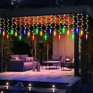 96 LED Christmas Icicle Lights, Outdoor String Light Set with 8 Modes, /multi-Color, Holiday Wedding Party Decorations