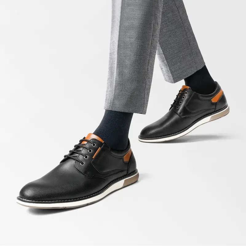 BRUNO MARC Classic Men's Oxfords - Breathable Casual Footwear with Synthetic Perforated PU Upper, Polished Finish, Cushioned Insoles, Soft Lining, Stable TPR Sole, Low Heel, Round Toe, Lace-Up Design for Back to School