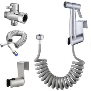 Handheld Bidet Sprayer Toilet Kit Stainless Steel Muslim Shower Bidet Faucet Attachment Set with T-Valve Adjustable Water Pressure Toilet Hose Sprayer Cloth Diaper Sprayer for Baby Wash