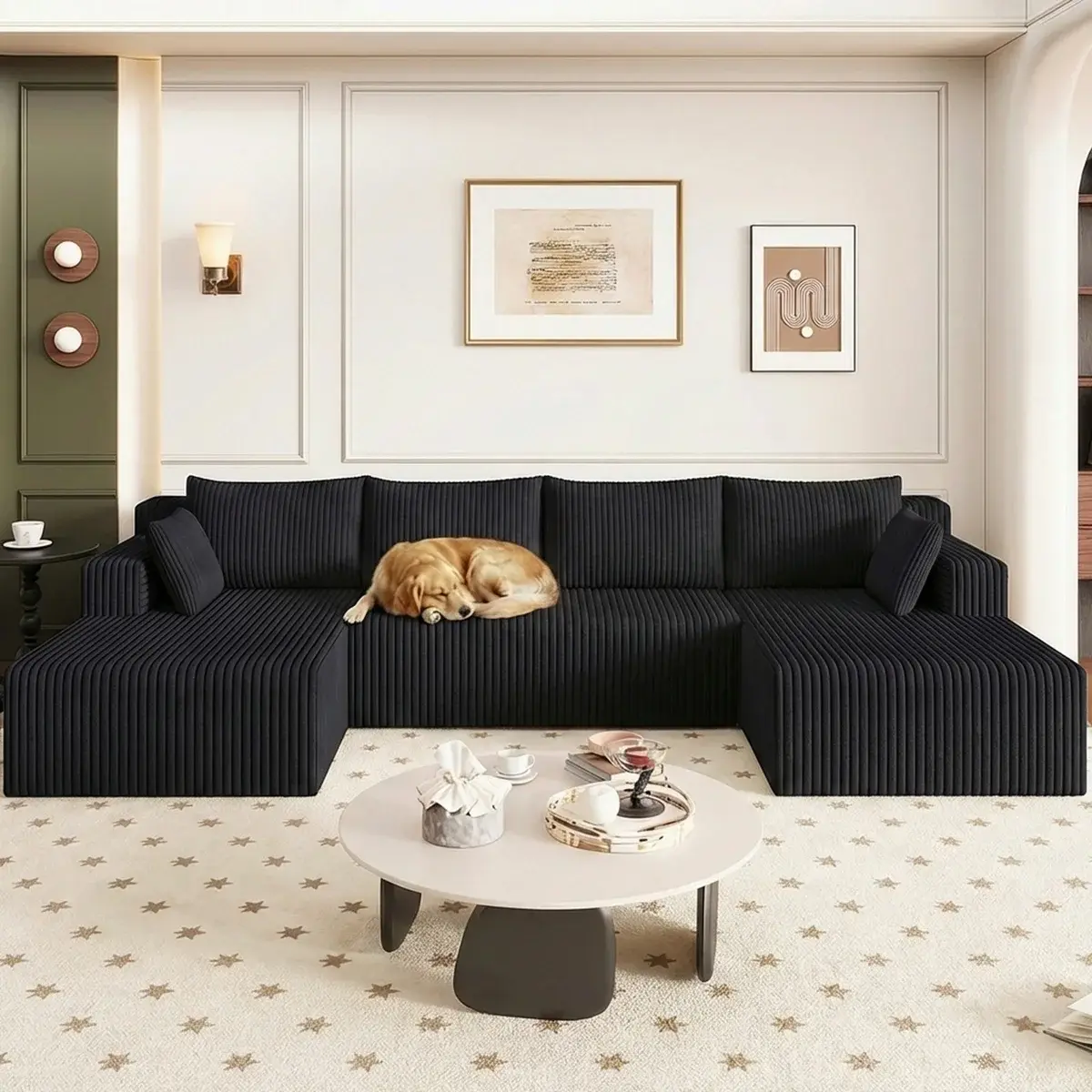Boneless 133" U-Shape Cloud Couch, Modern Modular Sectional U-Shape Sofa, Corduroy Upholstered Couches Deep Seat Sleeper Chaise Longue for Living Room, No Assembly Required