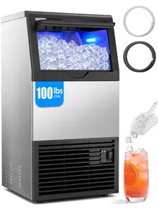 Mojgar Commercial Ice Maker Machine, 100lbs/24H with 33lbs Ice Storage Under Counter Ice Machine, Stainless Steel Built-in Freestanding Ice Maker Self-Cleaning for Home Bar