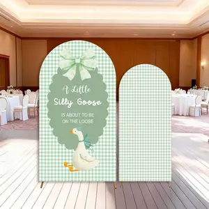 15-day Delivery Silly Goose Baby Shower Arch Cover Backdrop Sage Green Plaid Party Boy Girl