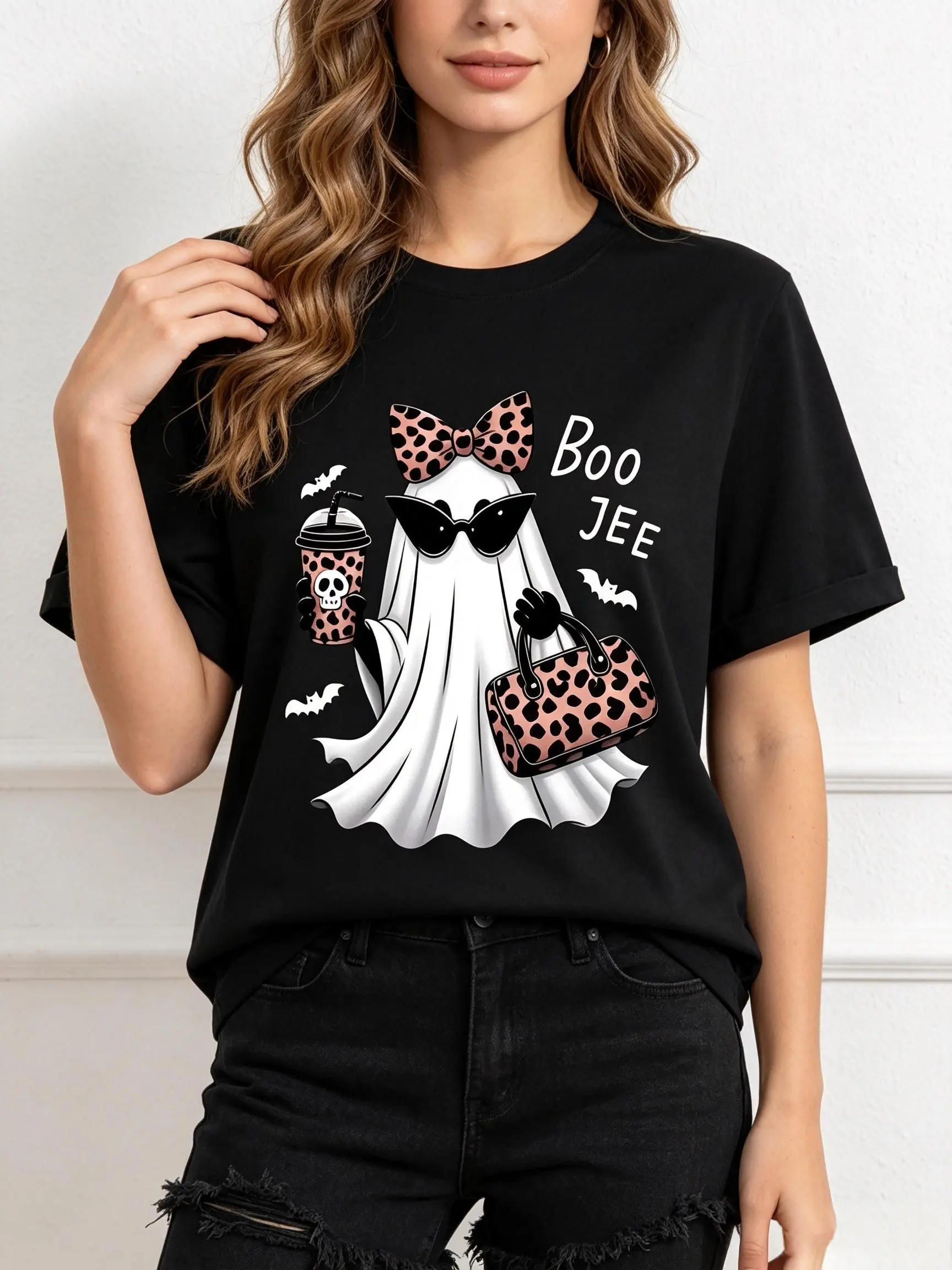 Boo-Jee Ghost Shirt Leopard Ghost Tee Ghost Coffee Shirt Funny Fall Shirt Ghost Tee Girly Halloween Gift Boojee Shirt