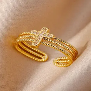 1pcs Glamorous graceful Daily For Decor Copper gemstone For Luxury ladies crystal band Cross Life Gift resizable