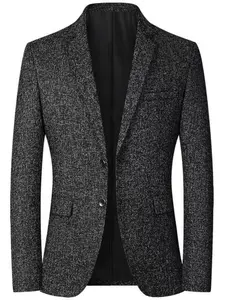 Men's Spring & Fall Business Casual Formal Fashion Blazer Jacket, Woven Fabric Moderate Thickening, Fitted Style Outerwear for Men