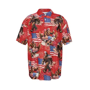 Bigfoot Firework Hawaiian Shirt, Patriotic Aloha Shirt, USA Flag Print, Summer Vacation Party Wear, Gift for Him, Holiday