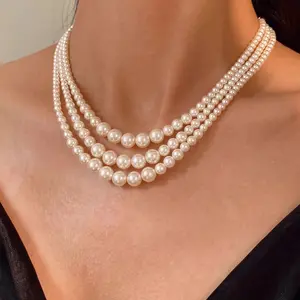Multi-Layer Gradient Crystal Pearls Hepburn-Style Light Luxury Premium Necklace Elegance in Layers for Versatile Wear  Crystal Pearls + Alloy 18/19/20 inches gifts for women gifts for girlfriend romantic gifts for girlfriend