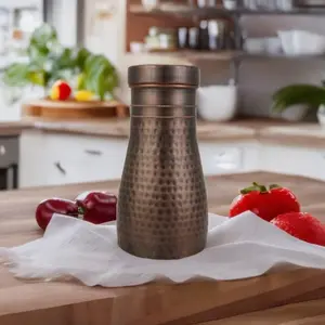 Handmade Hammered Copper Water Jug with Lid Ayurvedic Rustic Pitcher Reusable Serving Jar for Drinking Water & Kitchen Drinkware Jar Traditional
