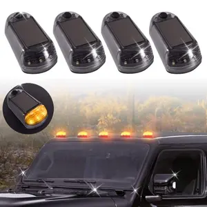 4pcs LED Solar Car Lights Set - Rechargeable Battery, Easy-to-Install, High-Intensity 12V/24V Auto & Motorcycle Decorative Atmosphere Lighting with Bright Yellow & Red Taillights, Anti-Collision Safety Lights for Vehicles, Motorcycle Accessories