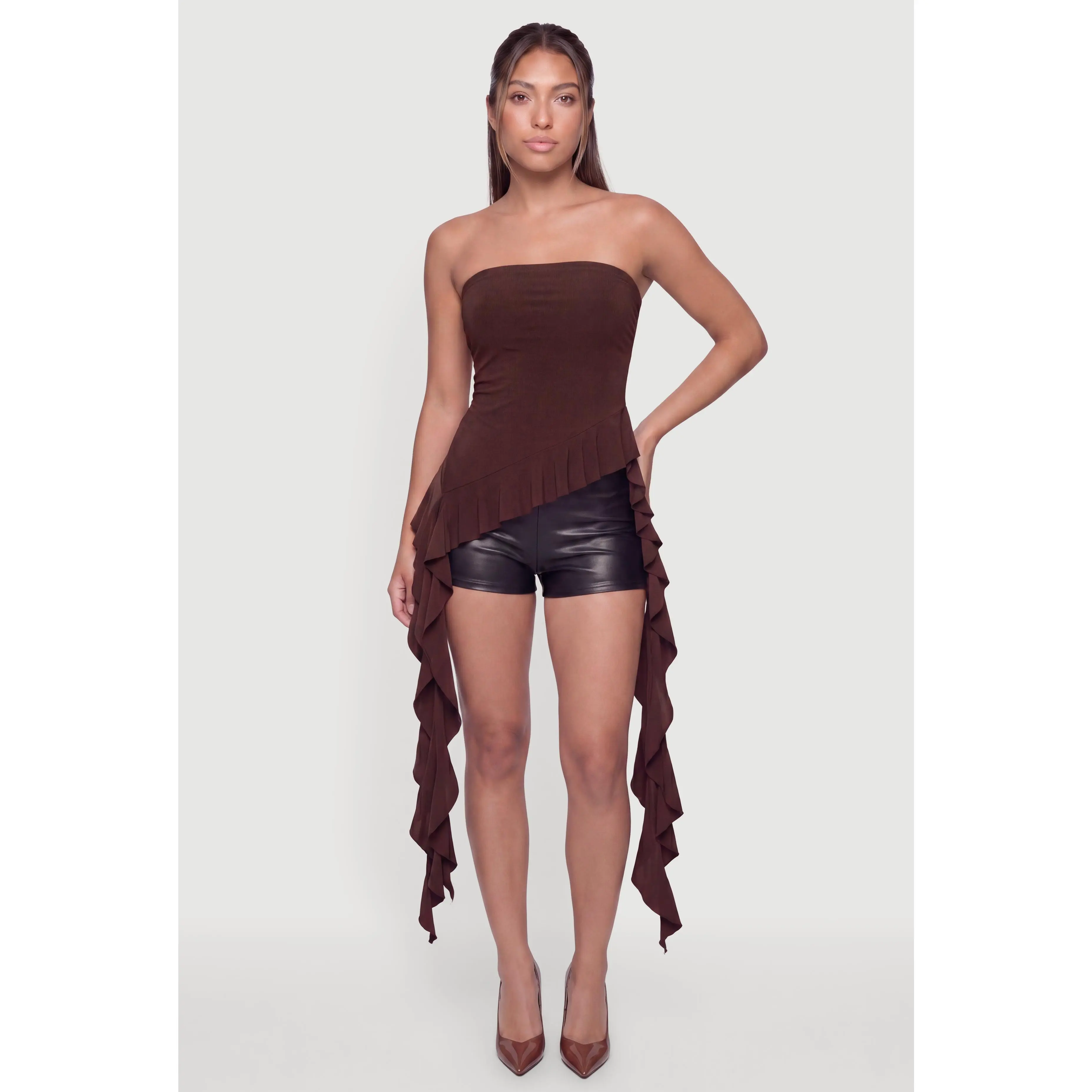 Ruffled Asymmetrical Tube Top