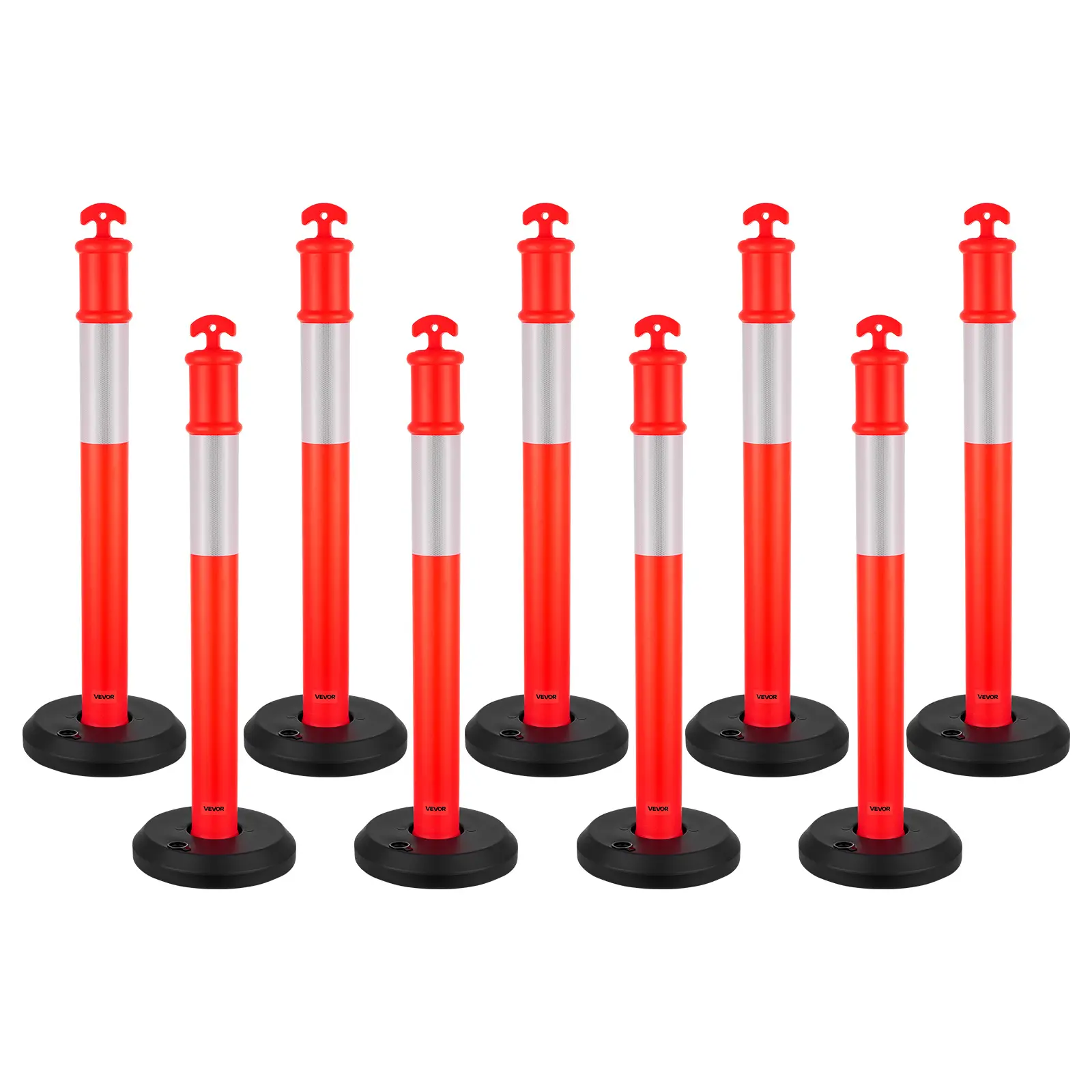 【summerfinds】VEVOR Heavy Duty Safety Cones 9-Pack 45-in Arrow Shape Fog Resistance Traffic Delineator Posts, Fillable Base, Reflective Strips, for Construction Workers, Commercial Parking (Red)