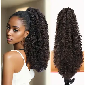 Drawstring Ponytail Extension 20 Inch Afro Kinky Curly Pony Tail Hairpiece Natural Synthetic Hair Pieces Multi Layered Hair Extension for Black Women Party Daily Use
