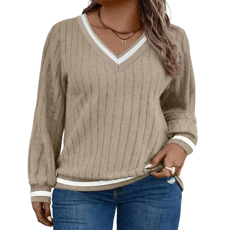 Eytino Plus Size Long Sleeve Shirts for Womem(1X-5X) | Casual Loose V Neck,Ribbed Tunic Tops Pullover,Lightweight Sweaters Fall Outfits
