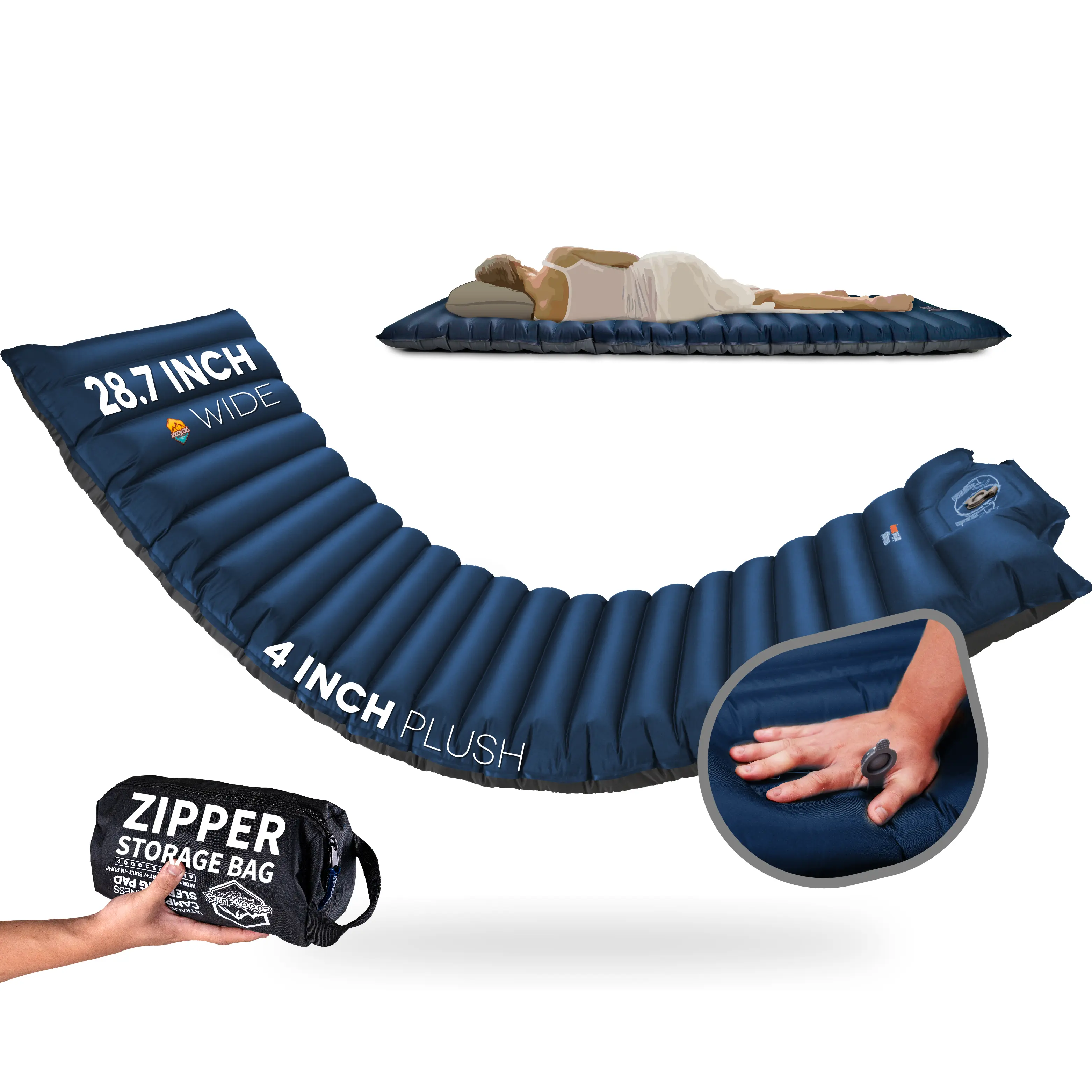 ZOOOBELIVES Extra Thickness | Wide PlusCamping Sleeping Pad with Built-in Pump, Inflatable  Mattress of Ultimate Comfort for Car Camping, Tent, and Backpacking, Lightweight & Compact – Airlive2000P