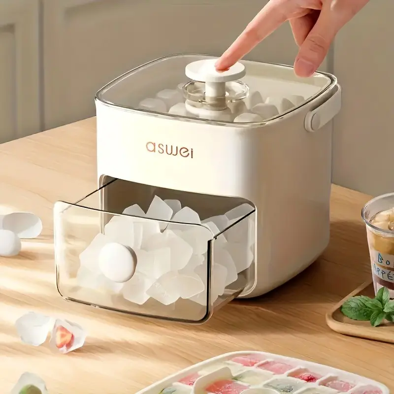 Portable Ice Cube Maker with Easy Press Lid, Dual Layer Design, DIY Food Freezer Mold, Summer Drink Essential, Silicone Tray Included, Ice Cubes Maker