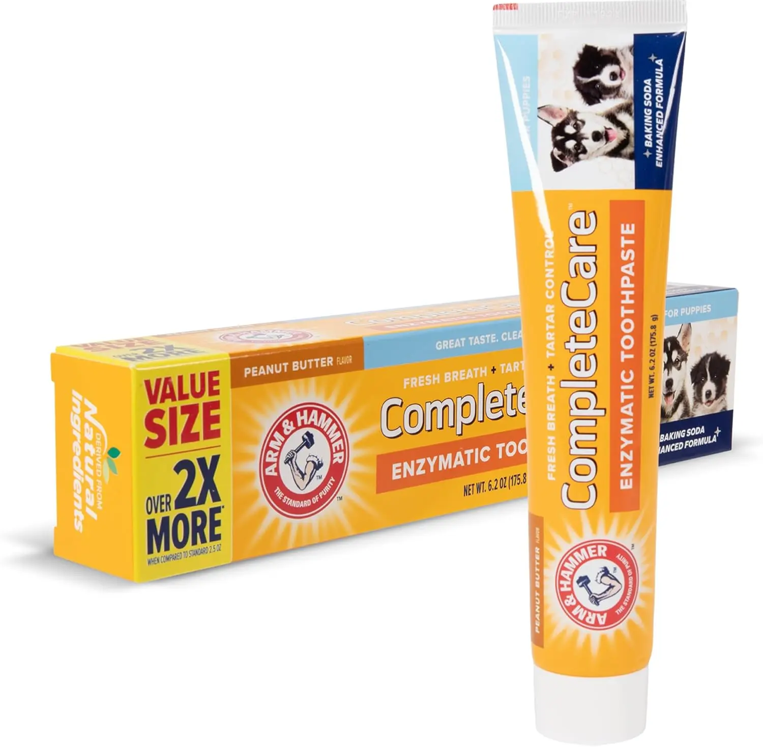 Arm & Hammer Complete Care Enzymatic Dog Toothpaste Value Size | 6.2 oz Peanut Butter Flavor Enzymatic Dog Toothpaste for Puppies | Great Tasting Dog Toothpaste with Arm & Hammer Baking Soda