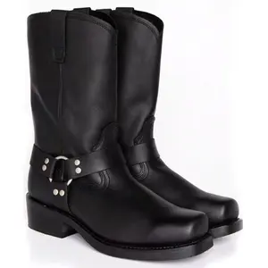 Men'S Calf Boots Square Toe Tube Surface Sewing Metal Ring Elements Thick Heel Western Cowboy Style Outdoor Wear Mid-Calf Boots Men'S Boots Suitable