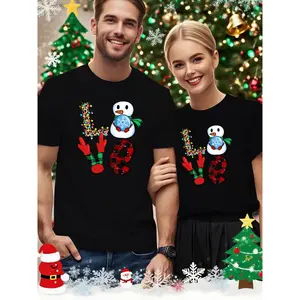 Couple'S Matching Christmas T-Shirts - Green with Snowflake & Reindeer Print, Soft Breathable Fabric, Regular Fit Round Neck Short Sleeve Tee for Holiday Parties, Christmas T Shirt, Festive Clothing, Comfortable Fit, Holiday Shoppers