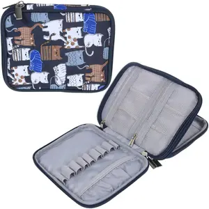 Crochet Hook Case - Empty Organizer with Multiple Pockets for  & Knitting Accessories, Cats Blue