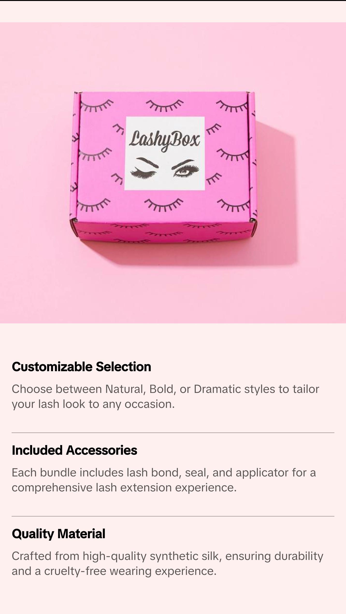 LashyBox Luxury DIY Lash Extensions Bundle - Natural Bold Dramatic Styles Synthetic Silk False Eyelashes Set with Glue Seal Applicator