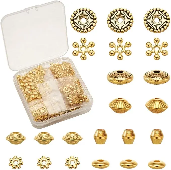 Tibetan Antique Golden Spacer Beads with Cotainer Box(8 Styles, 320Pcs)