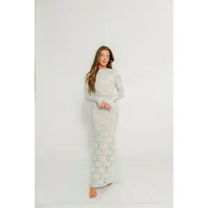 Seraphine Lace Maxi Dress in Pale Blue - Bump Friendly (Size Up for Bump)