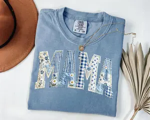 Comfort Colors Mama Est 2026 Shirt, Floral Faux Patchwork Mama Tee With Bow, New Mom Pregnancy Announcement Gift, Baby Shower Gift, Mother's Day -  AL