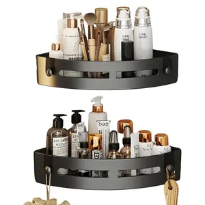 HomeDailyEss Corner Shower Caddy, Black Wall Mounted Bathroom Storage Rack, Plastic Organizer Shelf with Drainage Holes, 2 Pack, for Kitchen, Bathroom, no Cracking