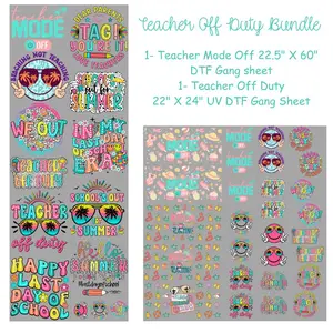 Teacher Mode Off Bundle 22" X 24" UV DTF and a  DTF Transfers Gang Sheet 22” wide x 60” long DIY Direct to Film T Shirt Transfers