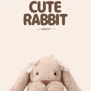 Jooki Jimny Rabbit Plush Toy 35cm Soft Cuddly Stuffed Animal with Adorable Bow Design for Kids Sleeping Pillow Indoor Decor
