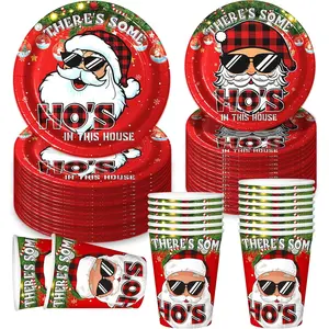 Theres Some Hos in This House Party Decorations Set Serves 25, BD Funny Christmas Party Decorations for Birthday, Christmas Xmas Friendsmas Vacation Holiday Party Plates Cups Decorations