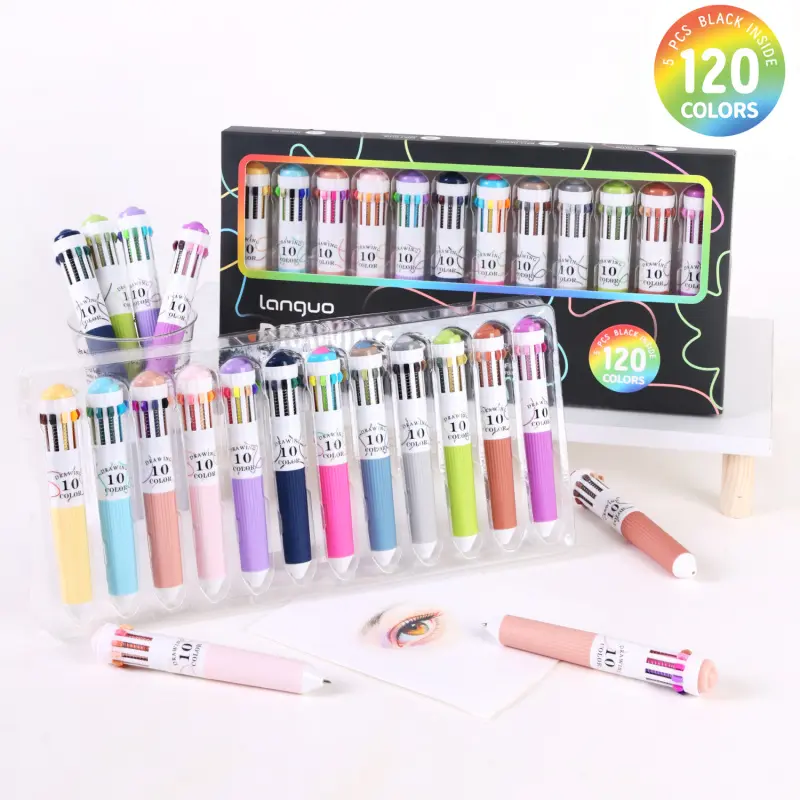 60/120 Colors Multicolor Pen, 6/12 Pack 10-in-1 Multicolor Ballpoint Pen Set, 0.8mm Tip Retractable Colored Pens, Doodle Drawing Pen, for Drawing and Writing, School Office Art Supplies, Smooth Writing Pens