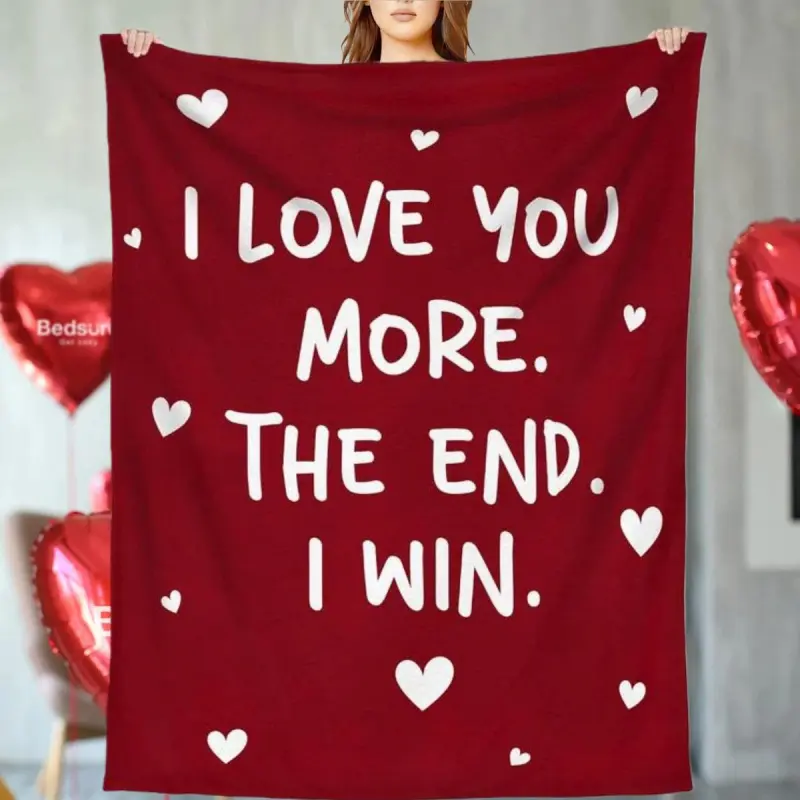 Super Soft Cotton Fleece Throw Blanket with Letters - Durable, Wrinkle-Resistant, Machine-Washable All-Seasons Gift for Partners (Valentine's Day, Wedding, Anniversary)