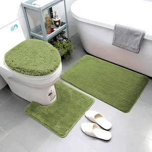 3  Bathroom Rug Set Includes Bath Rug, Contour Mat and Toilet Lid Cover, Machine Washable, Super Soft Microfiber & Non Slip Bath Rugs with Rubber Backing Solid (Sage Green)