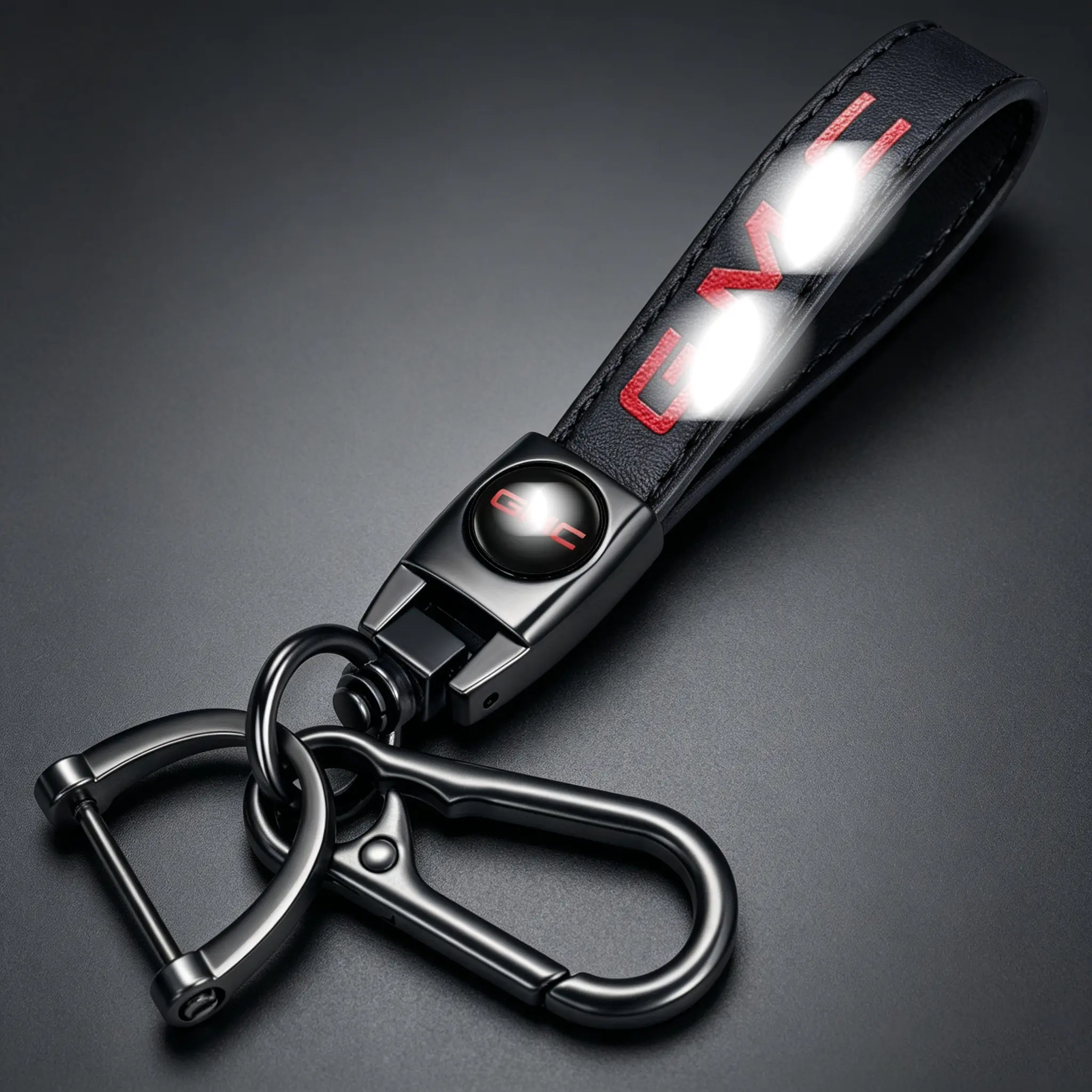 Genuine Leather Car Keychain Wristlet Lanyard with Durable Rustproof Buckle, Threaded D-Ring, Graphic - Anti-Loss Grip for GMC Sierra, Denali, Canyon, Yukon, Acadia, Premium Interior Decoration Gift Keychain for Fathers